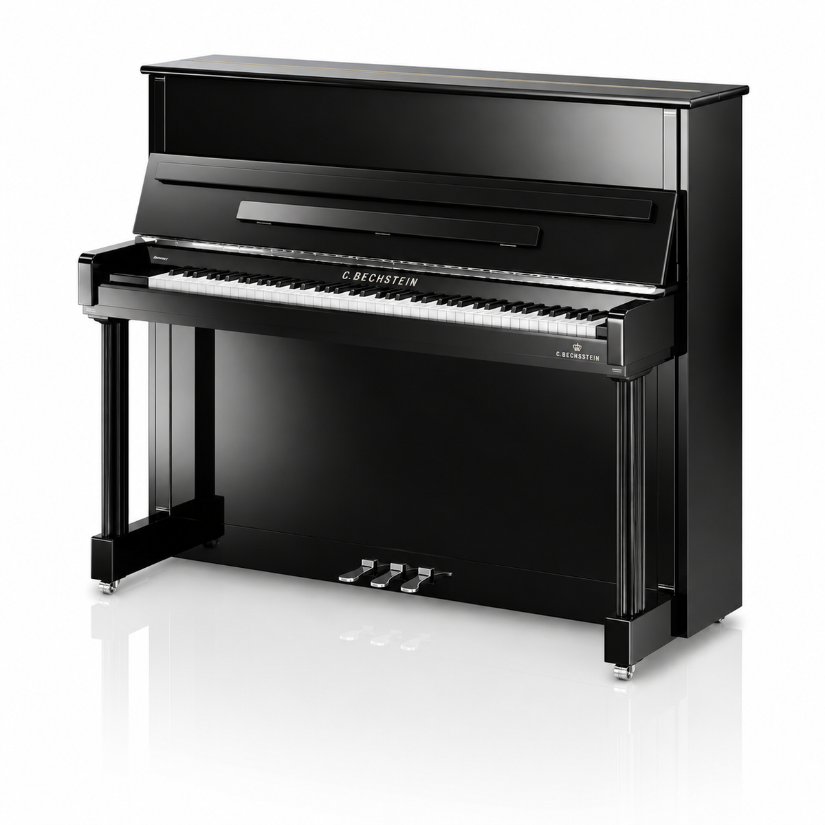 C. Bechstein Residence R6 Classic Upright Piano in Polished Ebony with chrome Fittings