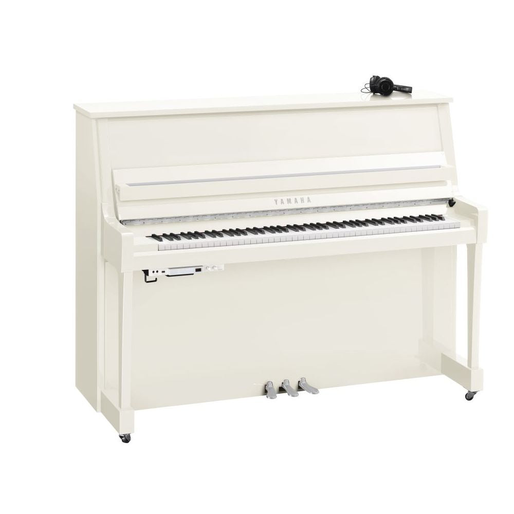 Yamaha B20 Upright Piano; Polished White & Chrome Fittings