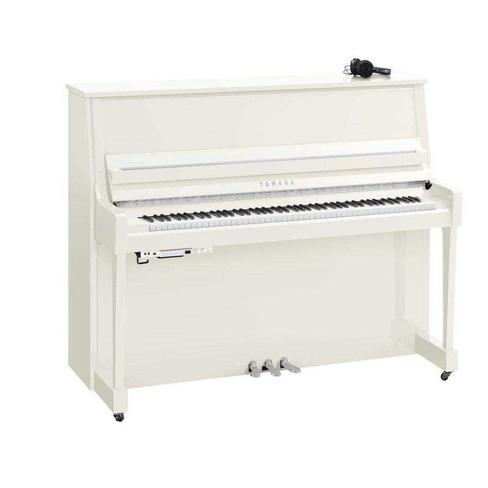 Yamaha B30 SC3 Silent Upright Piano; Polished White & Chrome Fittings