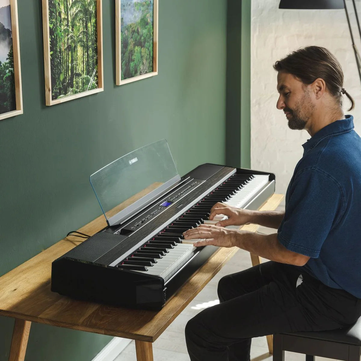 Yamaha P525 Portable Digital Piano; White Stand & Bench Bundle