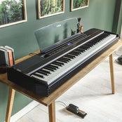 Yamaha P525 Portable Digital Piano; White Stand & Bench Bundle