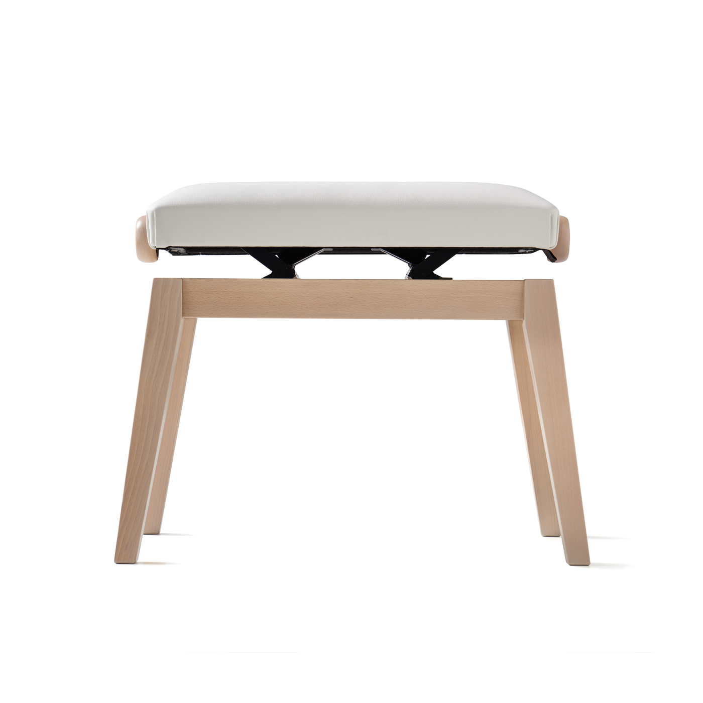HIDRAU Premium Rise & Fall Piano Stool; White Vinyl And Matching Wood Veneer Legs