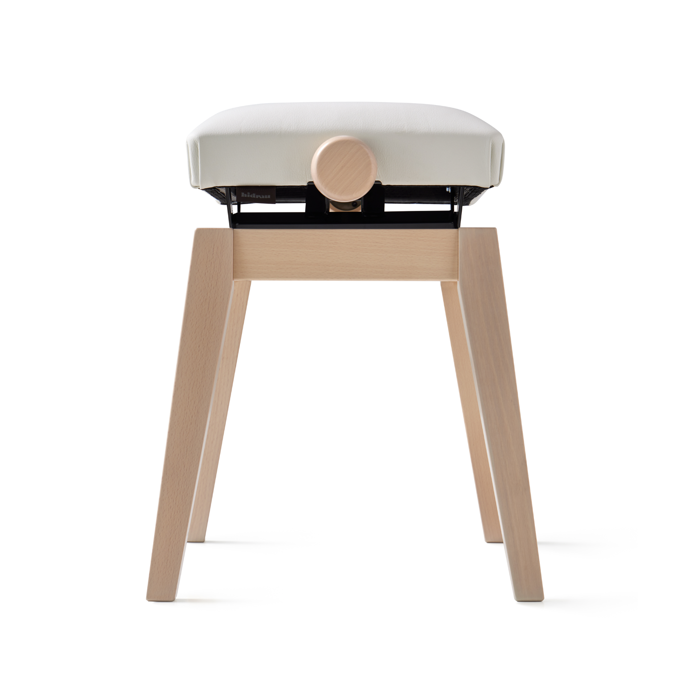 HIDRAU Premium Rise & Fall Piano Stool; White Vinyl And Matching Wood Veneer Legs