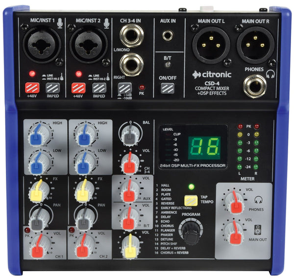 Citronic CSD-4 Compact Mixer with Bluetooth + DSP Effects