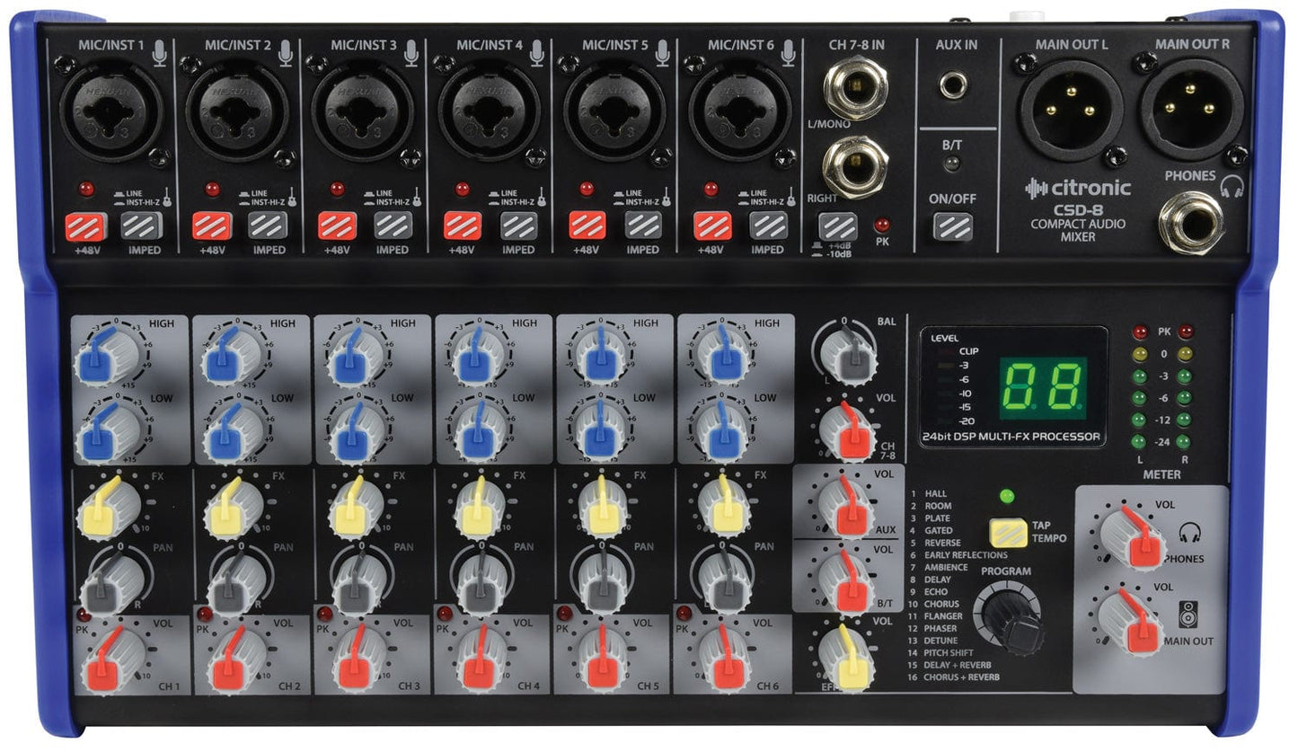 Citronic CSD-8 Compact Mixer with Bluetooth + DSP Effects