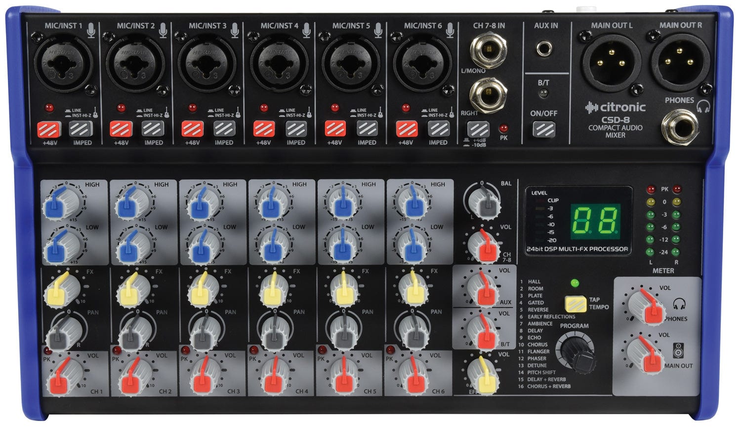 Citronic CSD-8 Compact Mixer with Bluetooth + DSP Effects