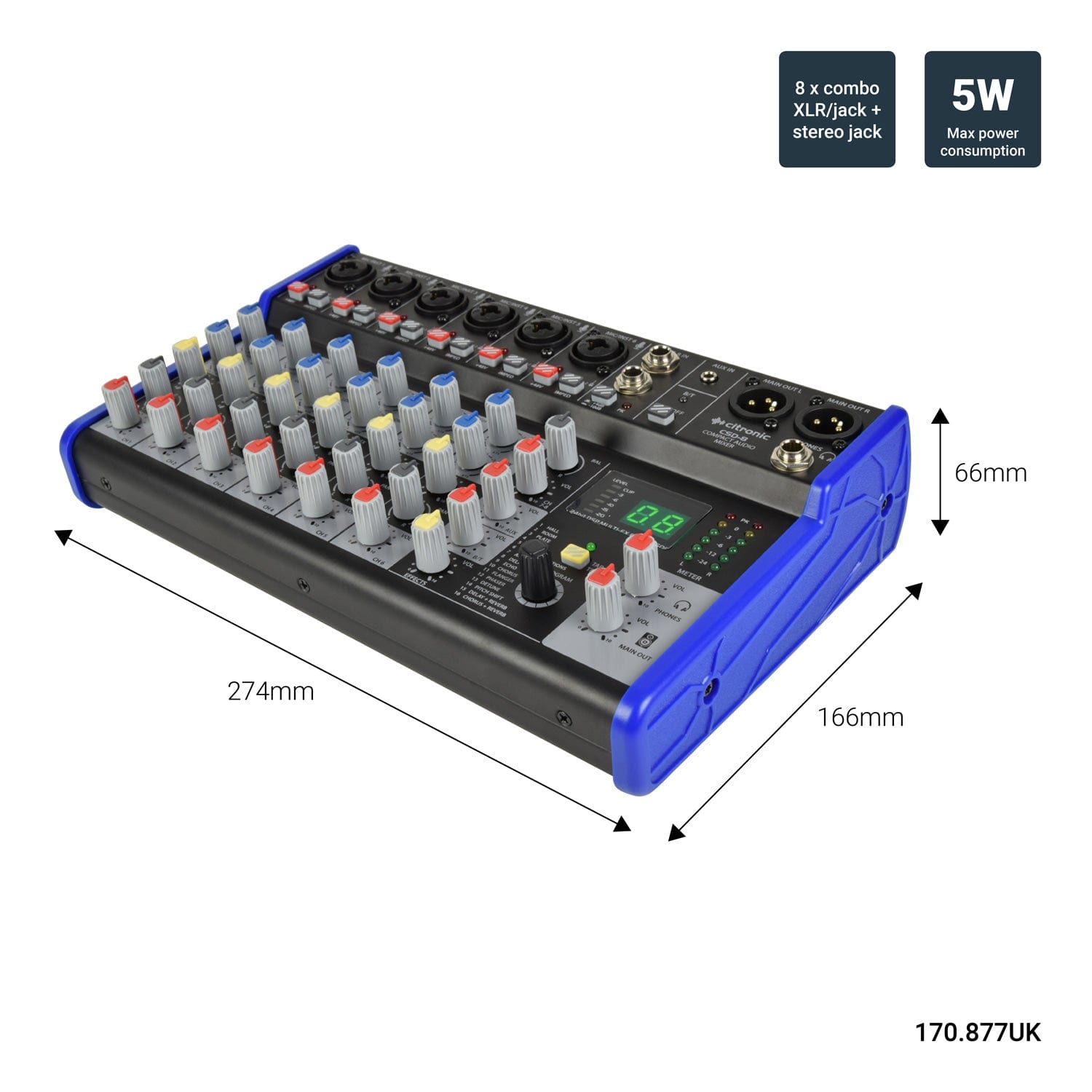 Citronic CSD-8 Compact Mixer with Bluetooth + DSP Effects