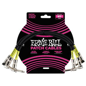 Ernie Ball 1' Angled Patch 3 Pack Cables Black