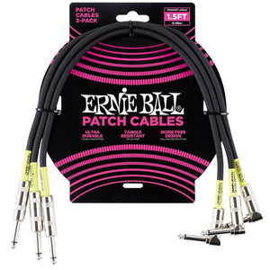 Ernie Ball 1.5' Straight Angled Patch 3 Pack Cables Black