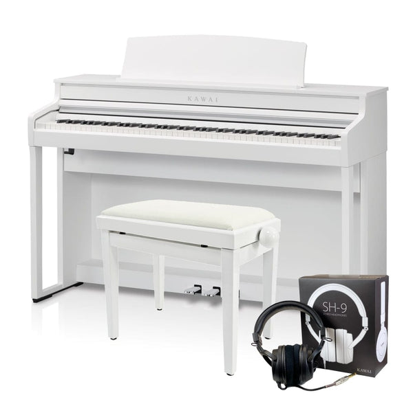 Kawai CA401 Satin White with Piano Stool & Kawai SH9 Headphones