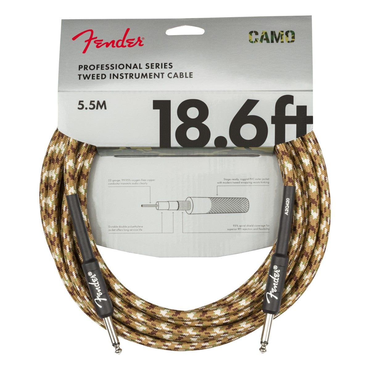 Fender Professional Series Instrument Cable Straight/Straight 18.6' Desert Camo
