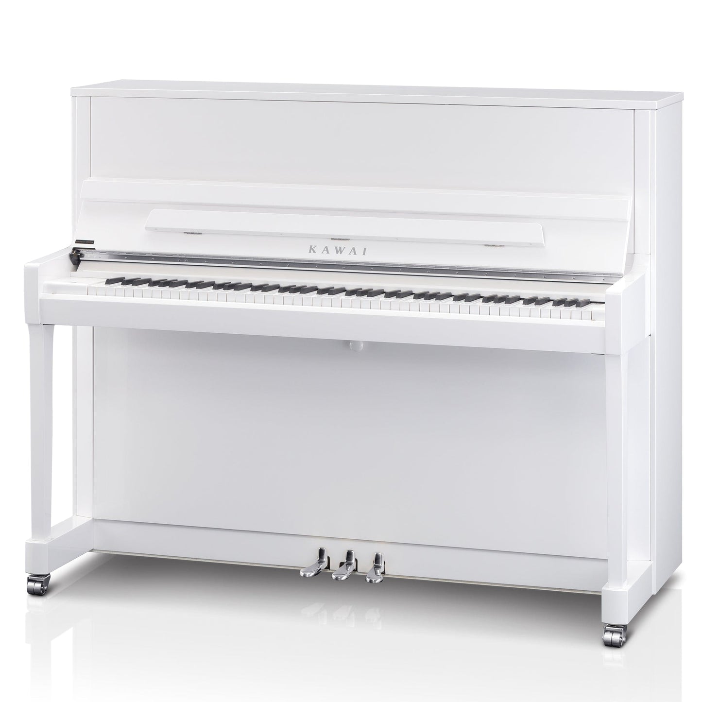 Kawai K300 Upright Piano; Snow White Polished & Silver Fittings