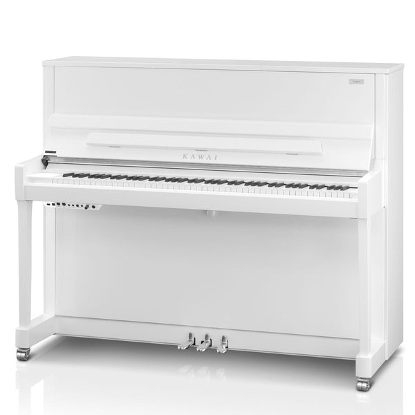 Kawai K300 ATX4 Anytime Silent Upright Piano; Polished White & Silver