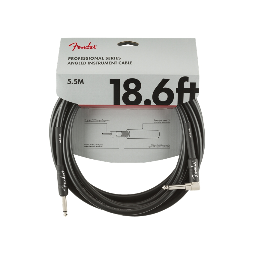 Fender Professional Series 18.6Ft Angle Straight Black Guitar Cable