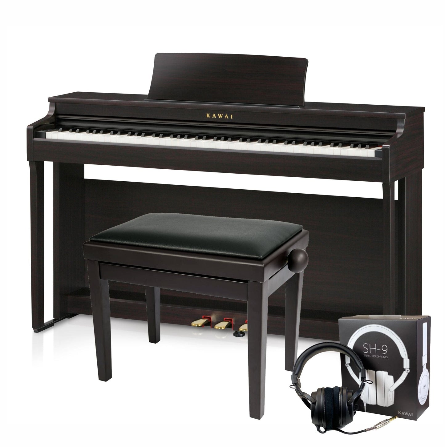 Kawai CN201 Digital Piano; Rosewood with Piano Stool & Kawai SH9 Headphones