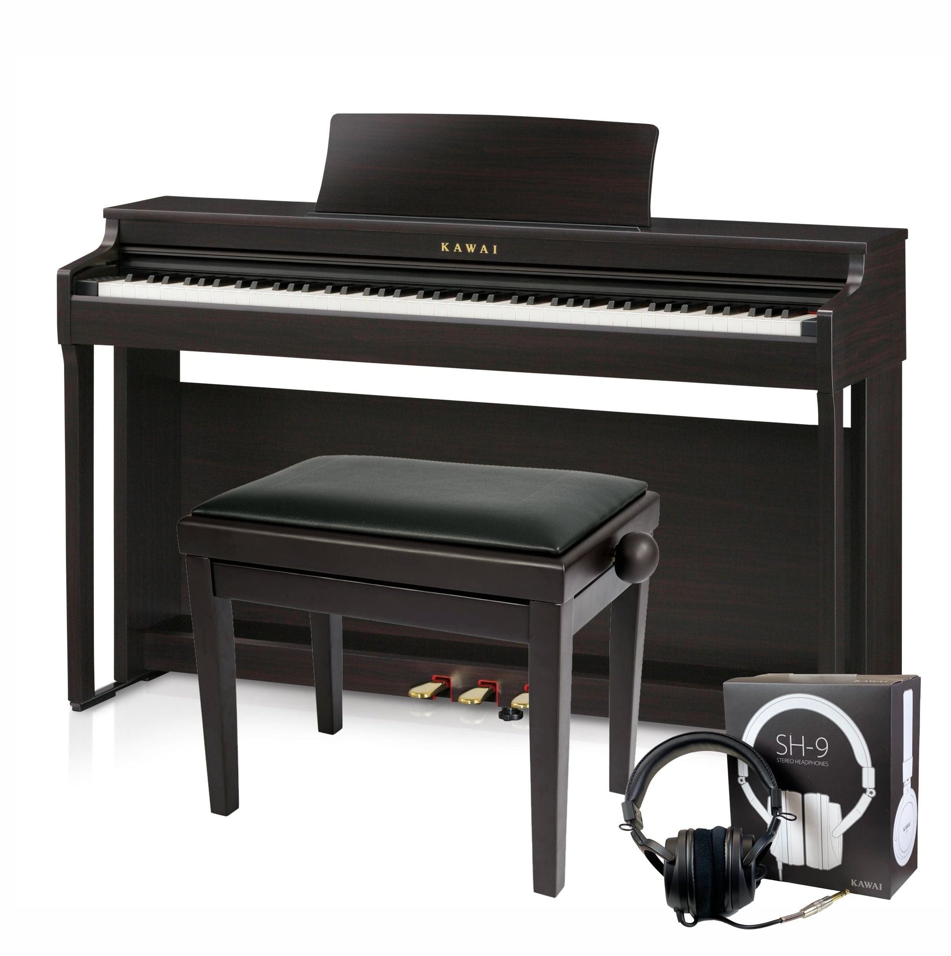 Kawai CN201 Digital Piano; Rosewood with Piano Stool & Kawai SH9 Headphones