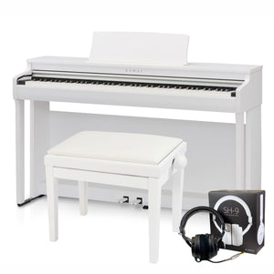 Kawai CN201 Digital Piano; White with Piano Stool & Kawai SH9 Headphones