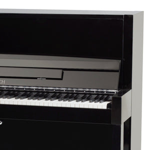 Feurich 115 Premiere Upright Piano; Polished Black Chrome Fittings