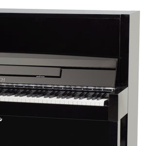 Feurich 115 Premiere Silent Upright Piano; Polished Black Chrome Fittings