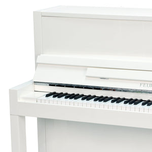 Feurich 115 Premiere Silent Upright Piano; Polished White Chrome Fittings