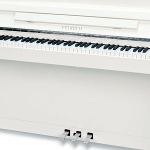 Feurich 115 Premiere Upright Piano; Polished White Chrome Fittings
