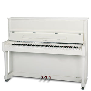Feurich 122 Universal Upright Piano; Polished White Chrome Fittings