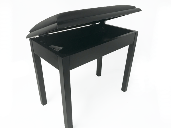 Woodhouse MS801 Satin Black Piano Stool With Music Storage; Vinyl Seat