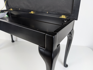 Woodhouse MS802 Satin Black Duet Piano Stool With Music Storage & Cabriole Legs; Dralon Seat