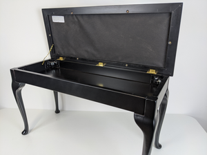 Woodhouse MS802 Satin Black Duet Piano Stool With Music Storage & Cabriole Legs; Dralon Seat