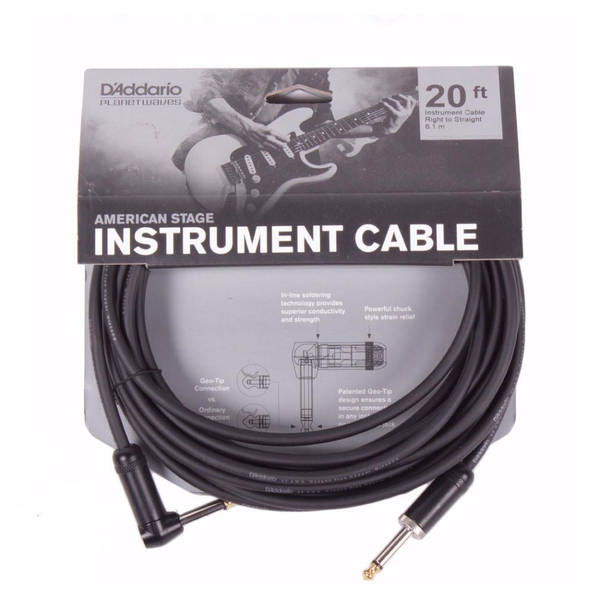 DAddario American Stage Instrument Jack Cable Right Angle Straight 20Ft