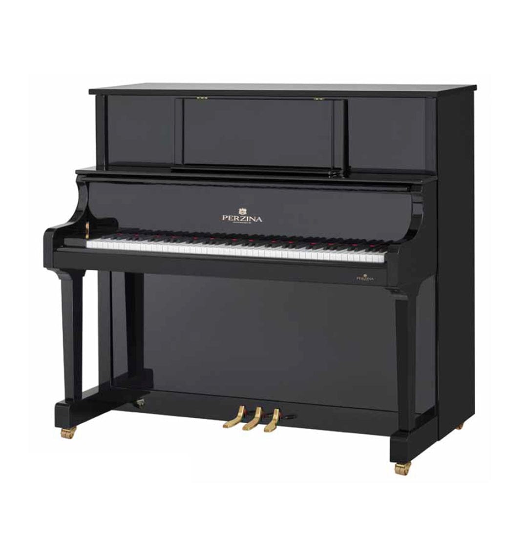 Perzina UP130 Upright Piano; Black Polished