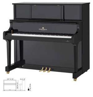 Perzina UP130 Upright Piano; Black Polished