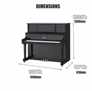 Perzina UP130 Upright Piano; Black Polished