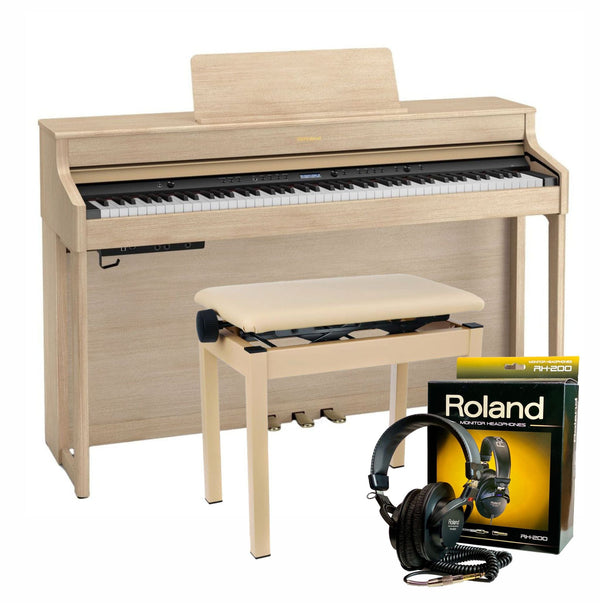 Roland HP702 Light Oak with Roland Stool & Roland RH200 Headphones