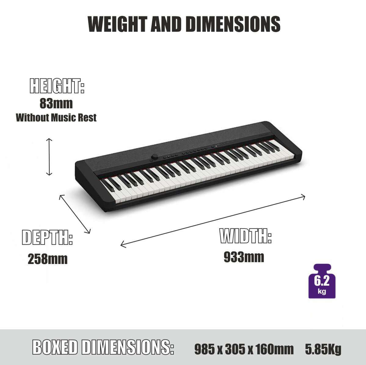 Casio CT-S1 Portable Piano Keyboard; White | Bonners Music