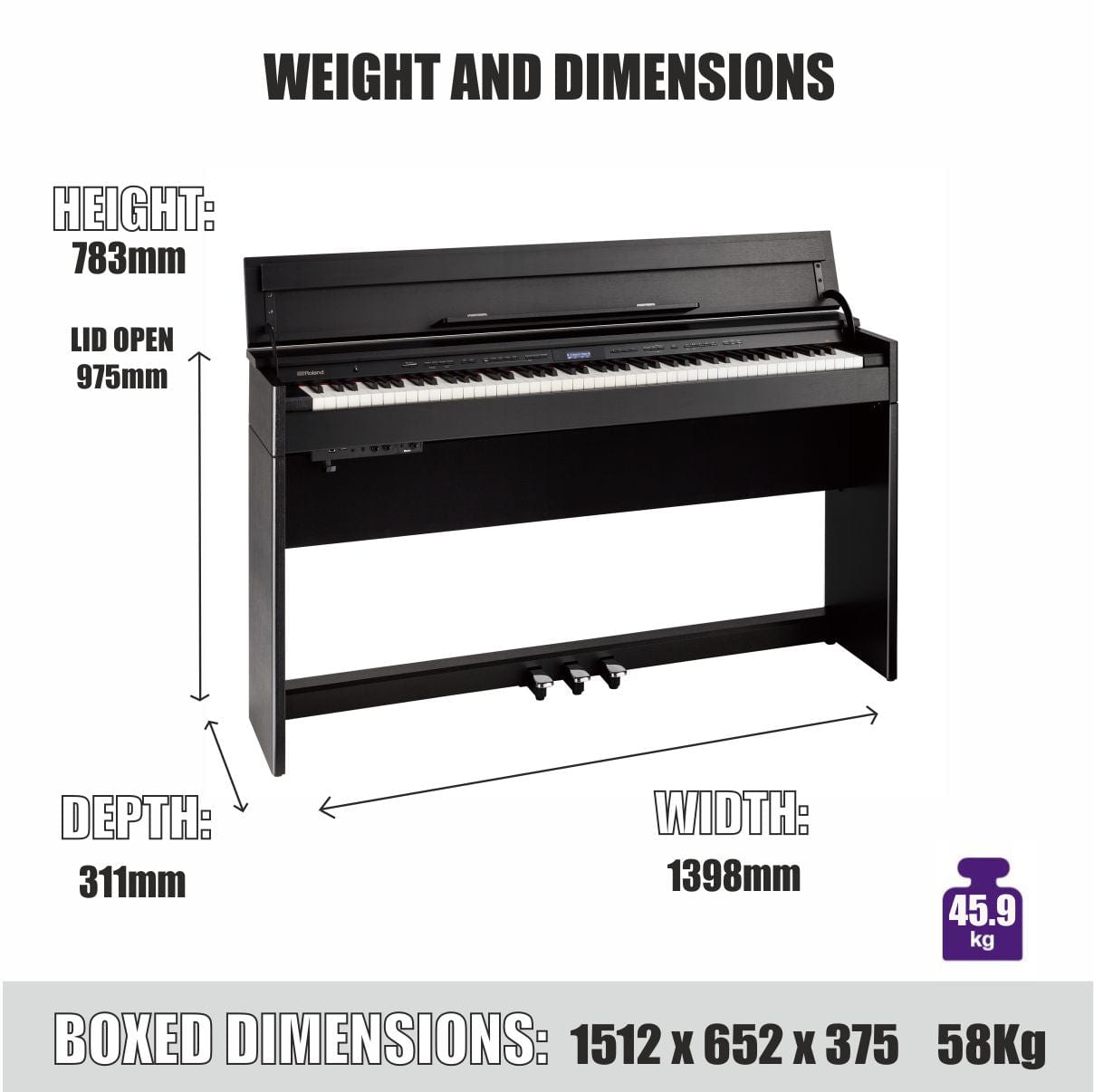 Roland DP603-PE Digital Piano; Gloss Black | Bonners Music