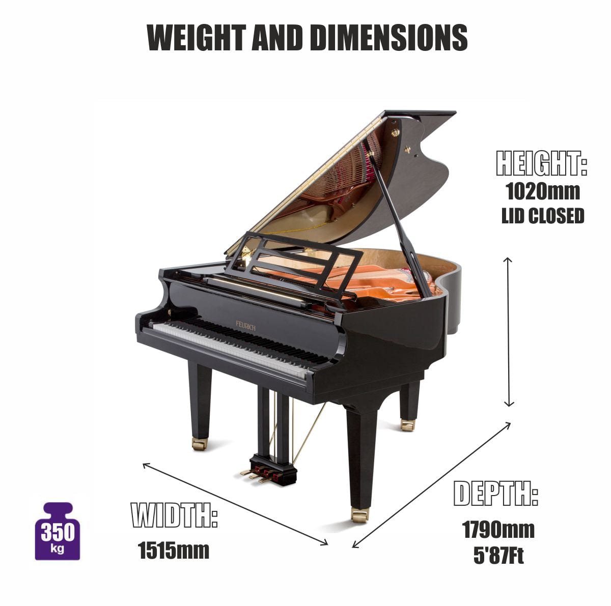 Feurich 179 Dynamic II Grand Piano; Polished Walnut