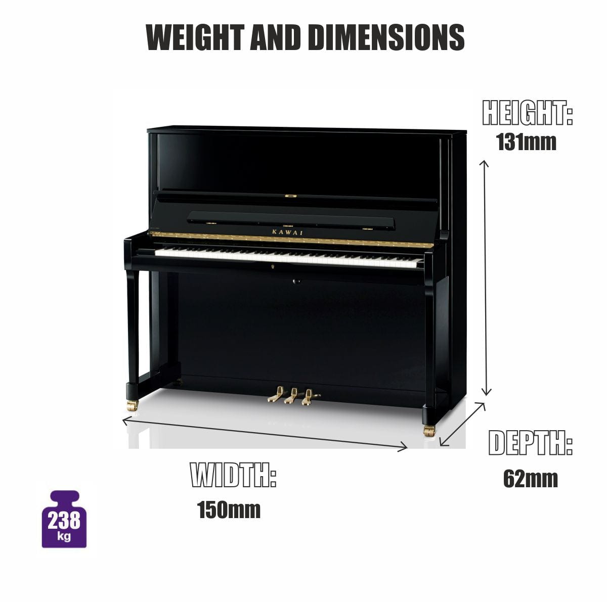 Kawai K500 AURES 2 Hybrid Upright Piano; Polished Ebony