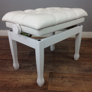 Nocturne Concert Adjustable Height Faux Leather Button Top Piano Stool; Polished White