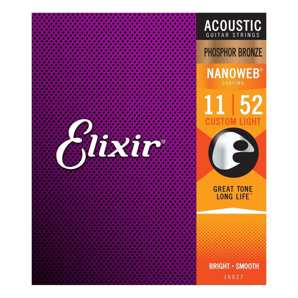 Elixir NanoWeb Phosphor Bronze Custom Light 11-52 Acoustic String Set