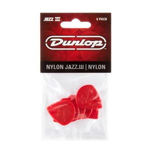 Jim Dunlop Nylon Jazz III Plectrums Red 1.38mm 6 Pack