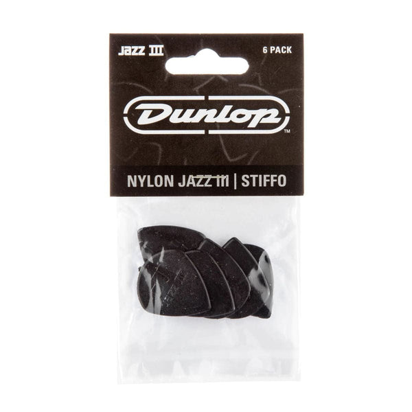 Jim Dunlop Nylon Jazz III Plectrums Black 1.38mm 6 Pack