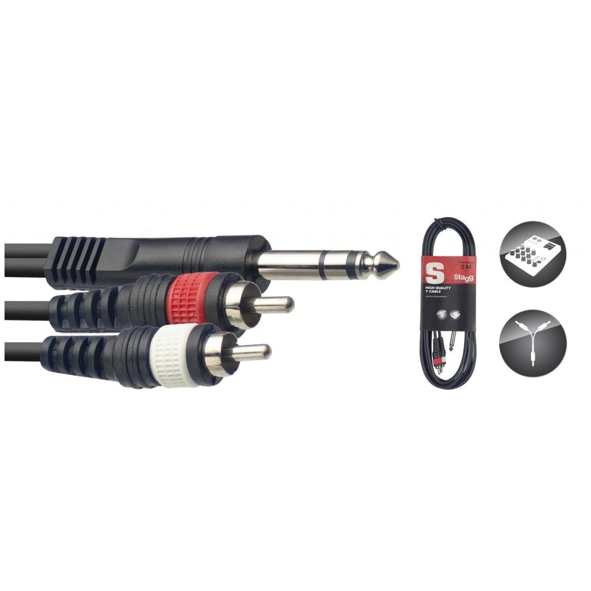 Stagg SYC3/PS2CM E Twin Phono to Stereo Jack 3m Cable